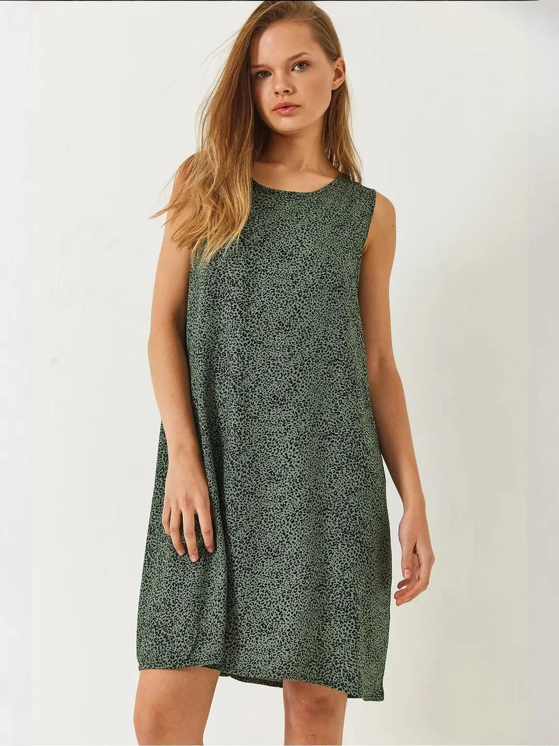 Bianco Lucci LUCCI Patterned Mini Dress with Crew Neck