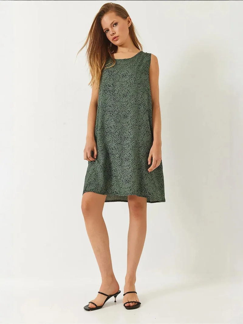 Bianco Lucci LUCCI Patterned Mini Dress with Crew Neck