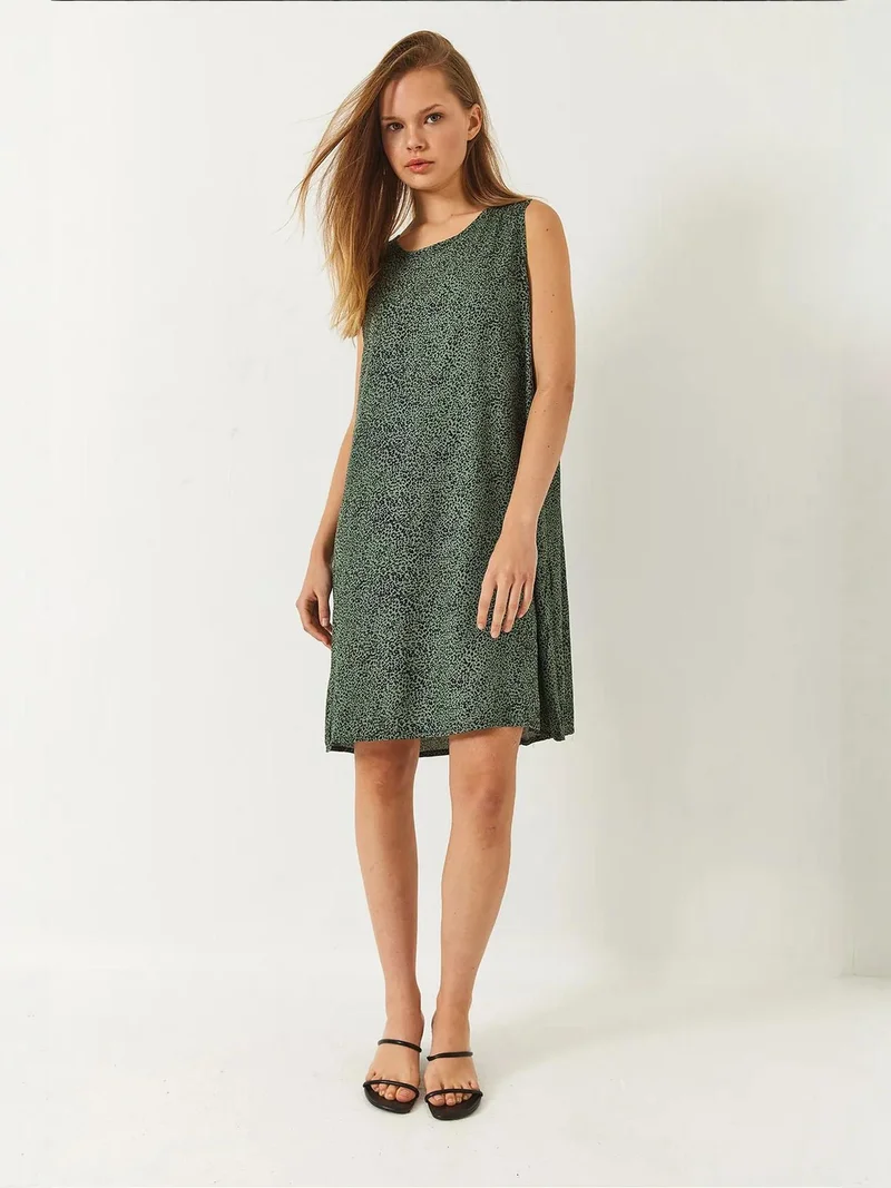 Bianco Lucci LUCCI Patterned Mini Dress with Crew Neck