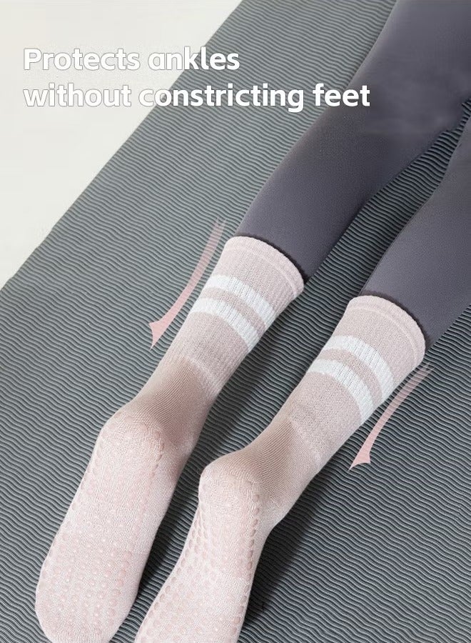 5 pairs of non-slip socks, women's fashion four seasons socks, athleisure simple striped colour, suitable for pilates yoga, ballet, fitness, football, medium socks all sizes - Image 2