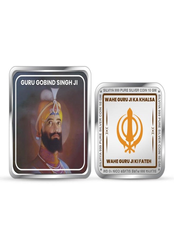 Silviya BIS Hallmarked Square Shape 999 Pure Silver Guru Gobind Singh Ji Coin (10 Gram) | Sikh Religious Gift | Spiritual Keepsake | Ideal Keepsake | With Authenticity Certificate - Image 1