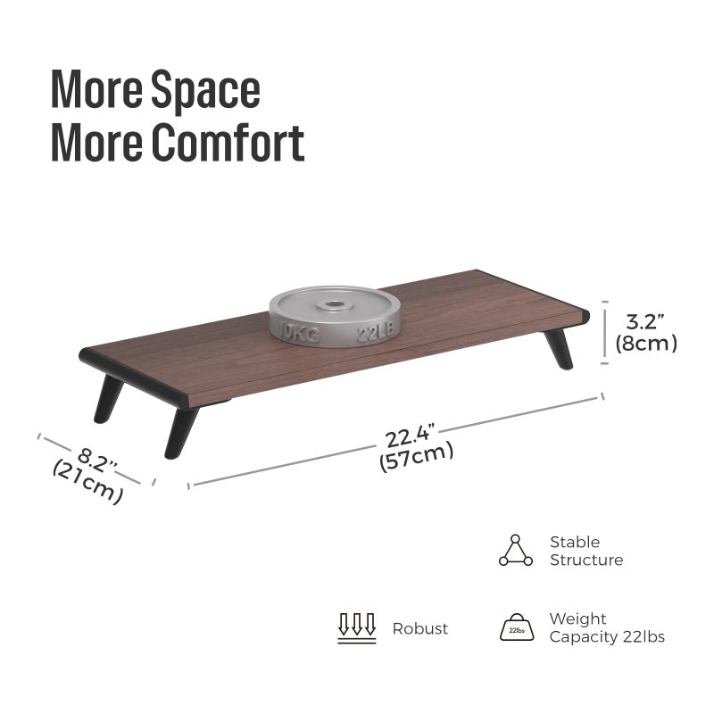 loukin Monitor Stand Riser for Desk, 22.4" x 8.3" Larger Computer Stand for Laptop, PC, Printer, Sturdy Desktop Computer Shelf with Non-Skid Rubber, Home Office (Brown) - Image 2