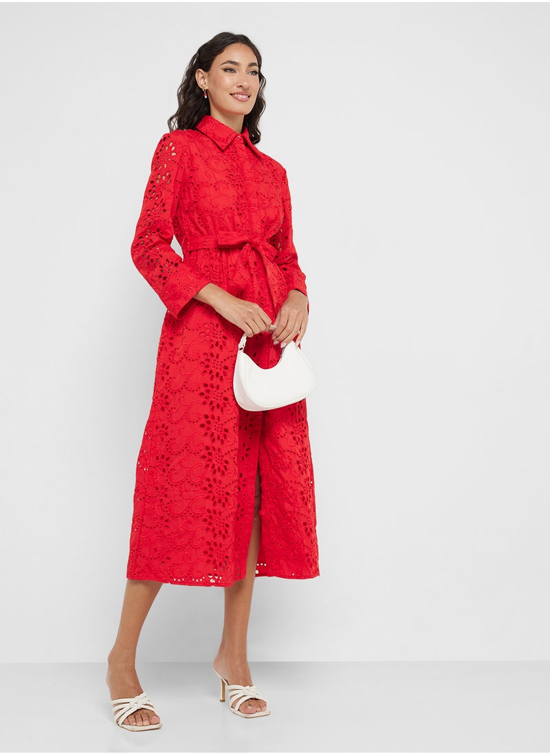 Ginger - Broderie A Line Belted Shirt Dress - Image 1