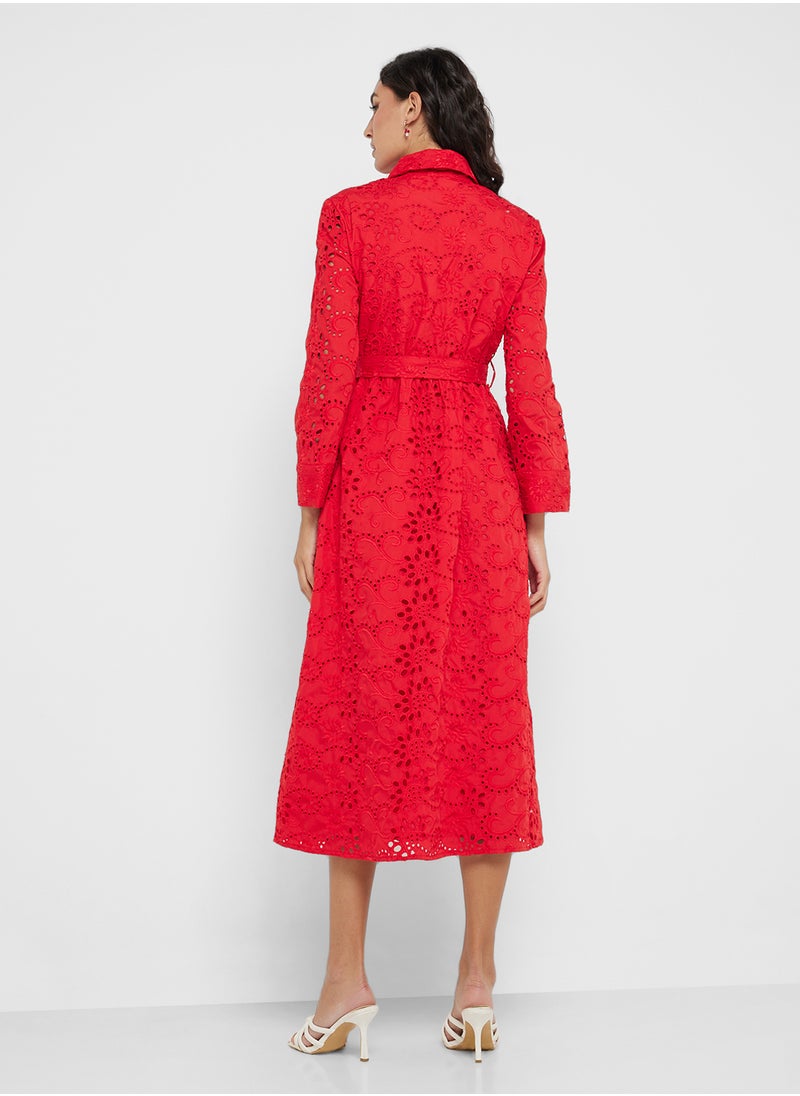 Ginger - Broderie A Line Belted Shirt Dress - Image 1