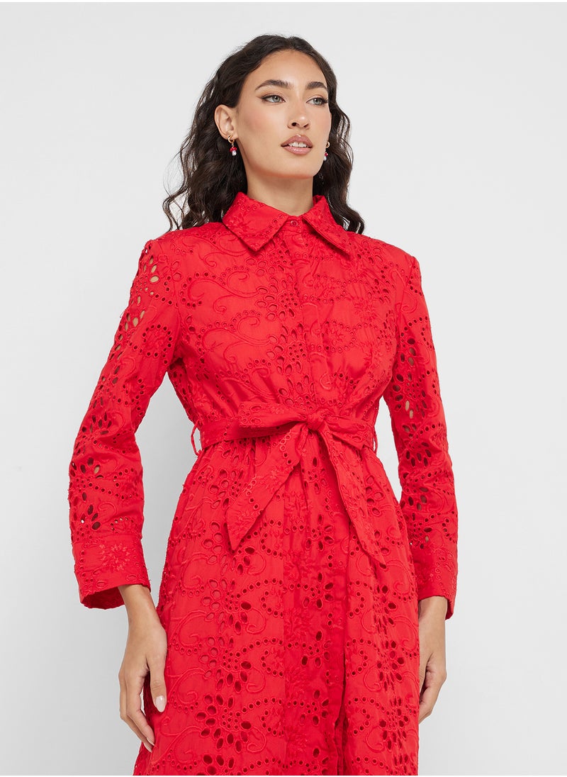 Ginger - Broderie A Line Belted Shirt Dress - Image 1