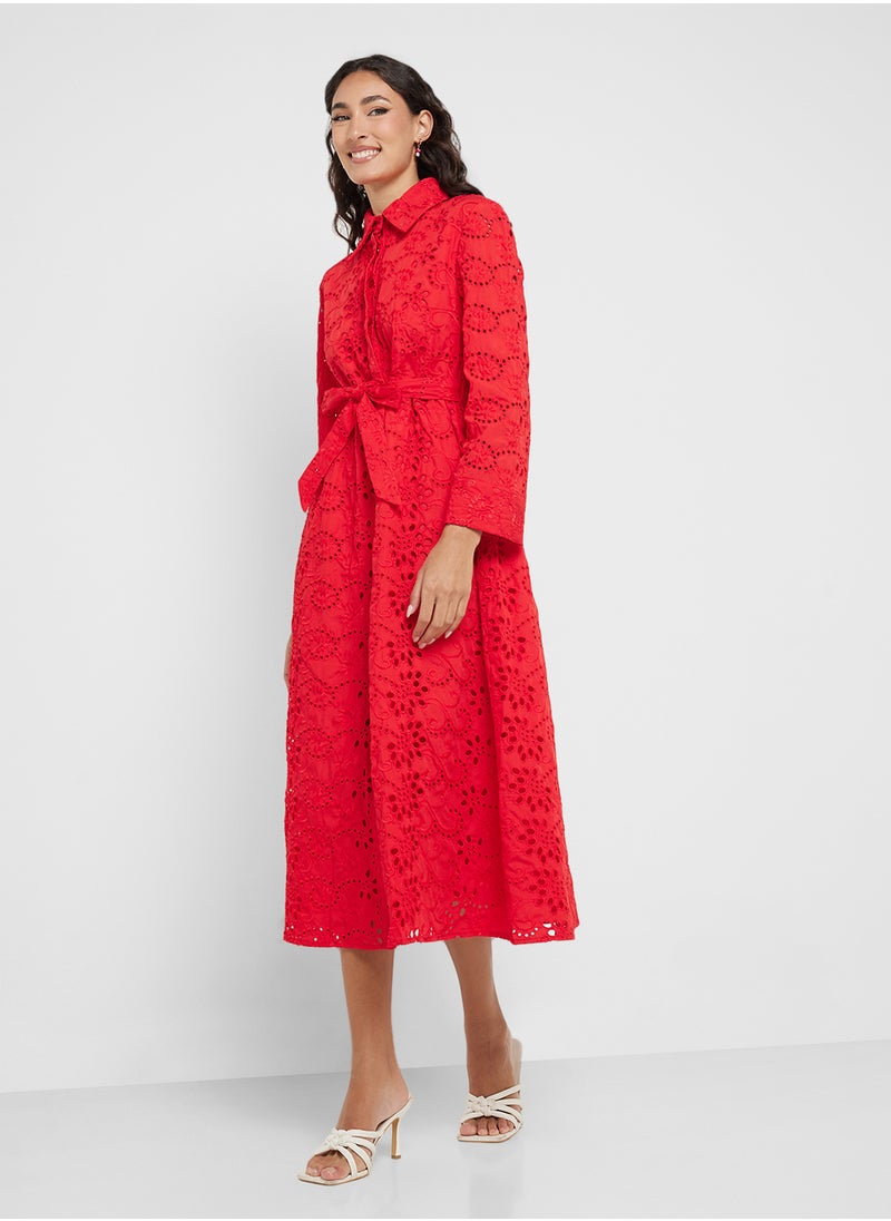 Ginger - Broderie A Line Belted Shirt Dress - Image 1