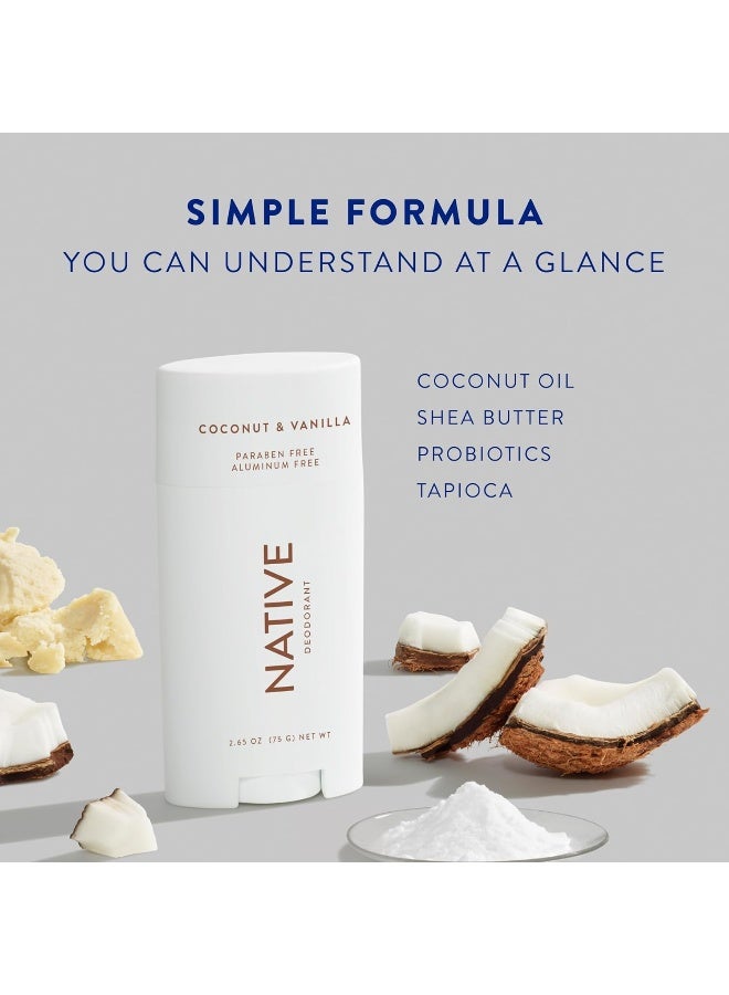 native مزيل العرق نيتيف | مزيل عرق طبيعي للنساء والرجال، خالي من الألمنيوم مع بيكربونات الصوديوم، بروبيوتيك، زيت جوز الهند وزبدة الشيا | جوز الهند والفانيليا - عبوة من 2 - Image 2