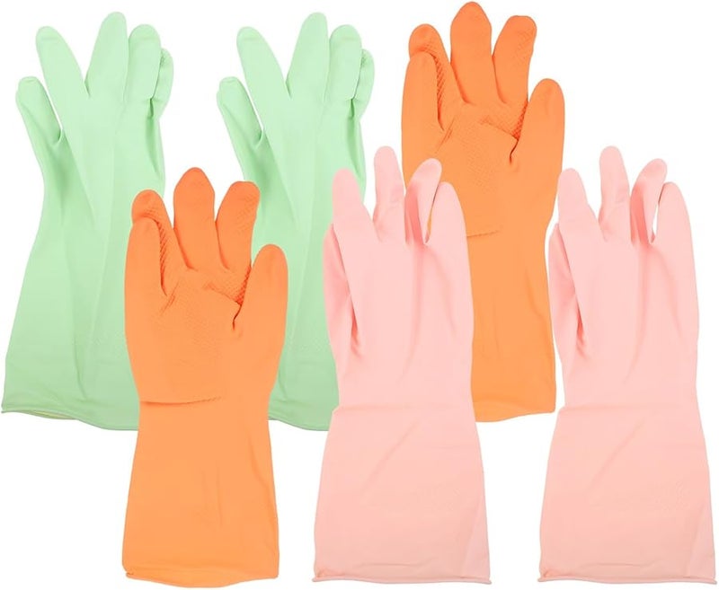 Reusable Latex Dishwashing Gloves Medium Non Slip Kitchen Cleaning Gloves Pink Orange - Image 2