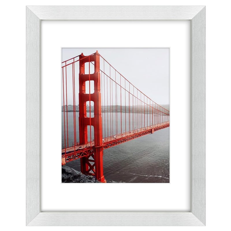 Frametory 11x14 Frames Display 8x10 Picture with Mat or 11x14 Photo Without Mat ShatterResistant Glass PreInstalled Wall Mounting Hardware  Silver