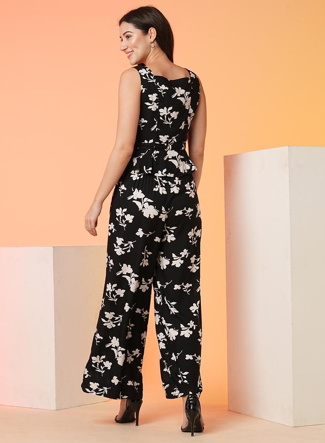 globus Waist Tie-Up Peplum Crop Top and Palazzos Co-Ords - Image 3