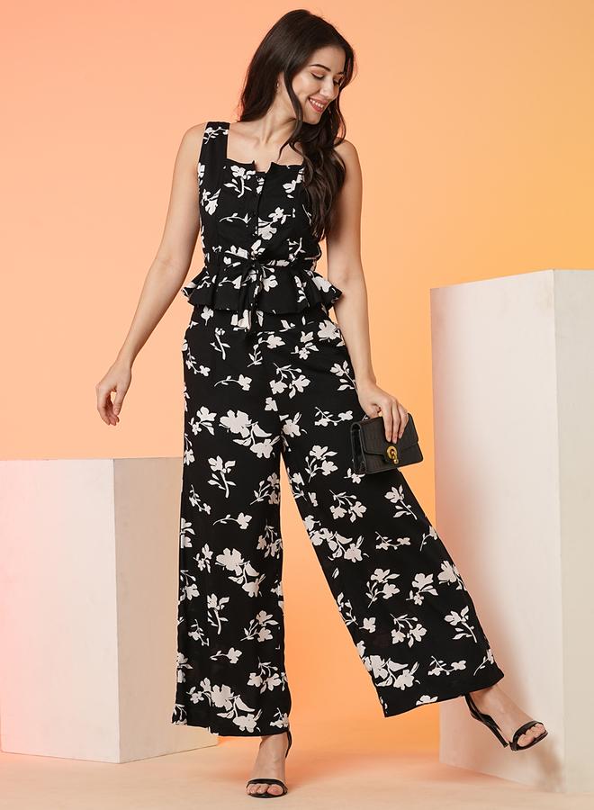 globus Waist Tie-Up Peplum Crop Top and Palazzos Co-Ords - Image 1