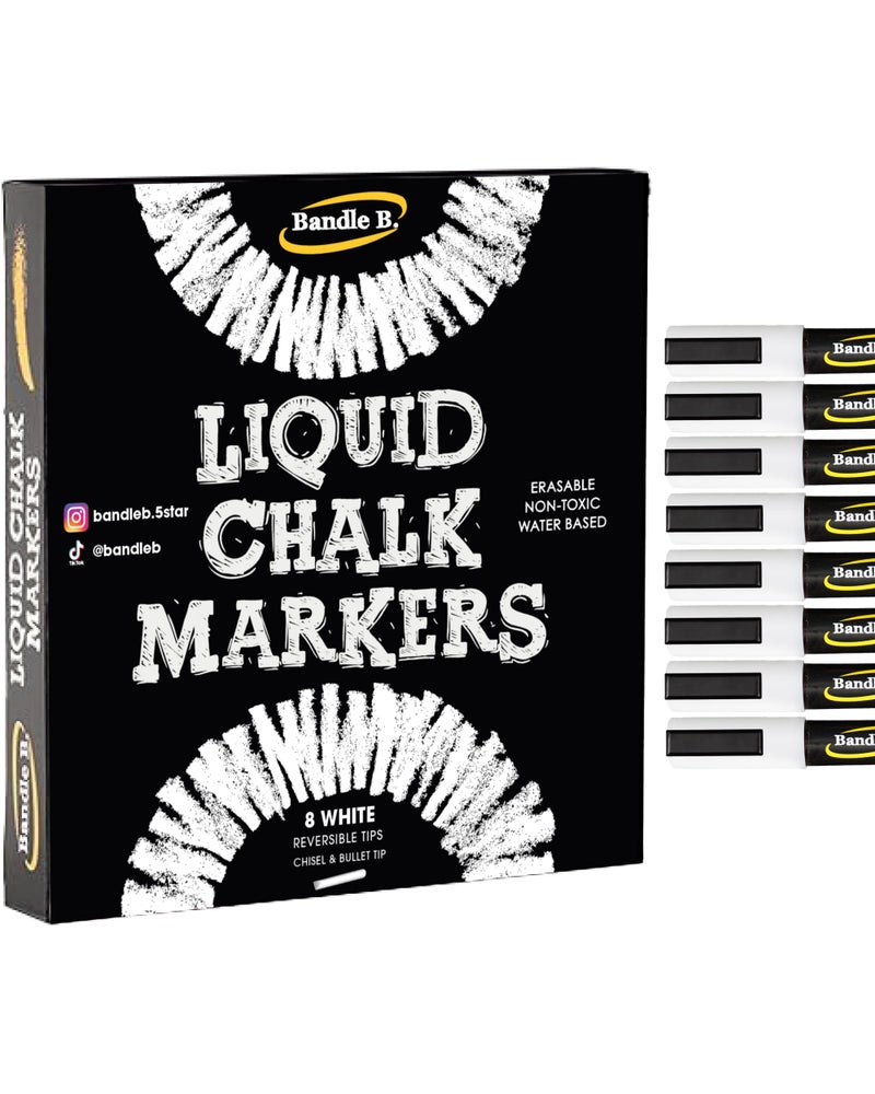 Bandle B. Bandle B Chalk Markers 8 White Erasable NonToxic WaterBased Reversible Tips Crisp White For Kids and GrownUps for Glass and Chalkboard Markers for Businesses Restaurants 6mm - Image 3