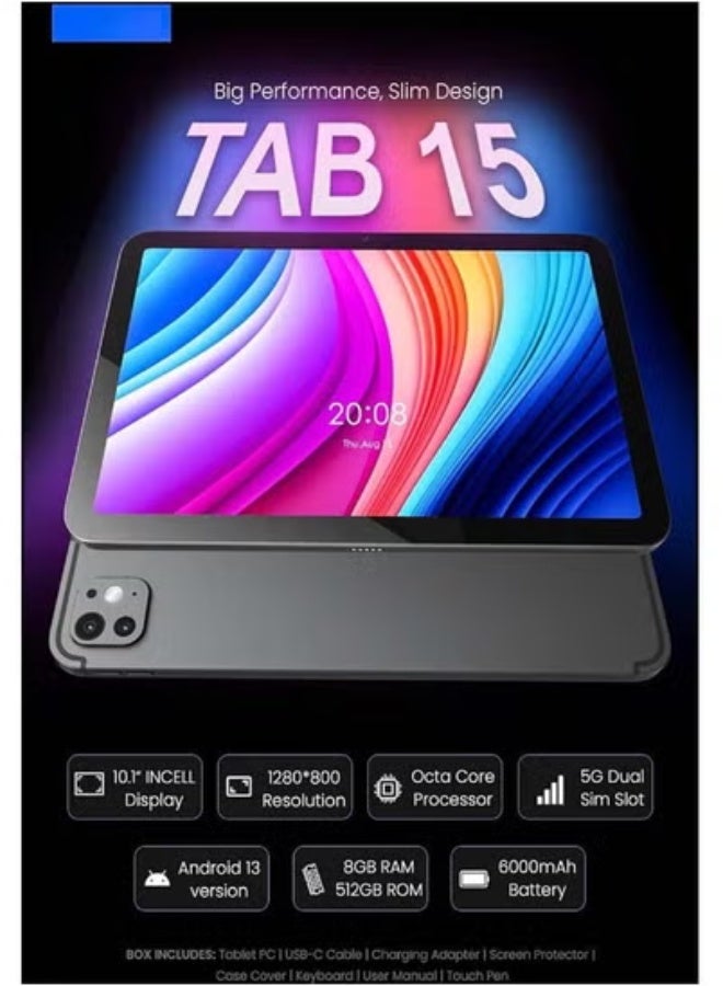 JAJEEK TAB 15/10 Inch Android Tablet with 5G Dual SIM & WiFi – 8GB RAM, 512GB ROM, Octa-Core Processor – Android 12 Tablet with Keyboard Case – Large Display Tablet for Office Work, Online Learning, Gaming & Entertainment – Fast Connectivity & Expandable Storage - Image 4