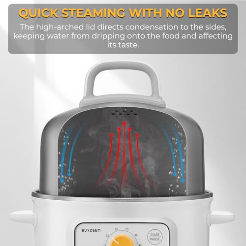 BUYDEEM G32 Electric Food Steamer 1.6QT, Stainless Steel Steamer for Vegetable Egg Seafood, 8 Time Settings, Triple Dry Protection, Quick Steam, Healthy Cooking for 1-2 Servings, Arctic White - Image 3