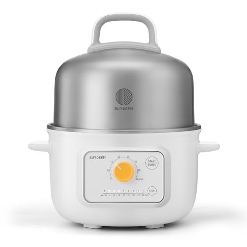 BUYDEEM G32 Electric Food Steamer 1.6QT, Stainless Steel Steamer for Vegetable Egg Seafood, 8 Time Settings, Triple Dry Protection, Quick Steam, Healthy Cooking for 1-2 Servings, Arctic White - Image 1