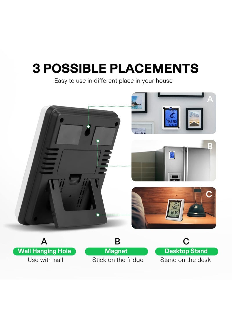 Excefore Indoor Outdoor Thermometer, Digital Thermometer and Hygrometer with 3 Remote Sensors, Touch Wireless Digital Hygrograph, Temperature and Humidity Monitor Indoor Outdoor Weather Clock - Image 2