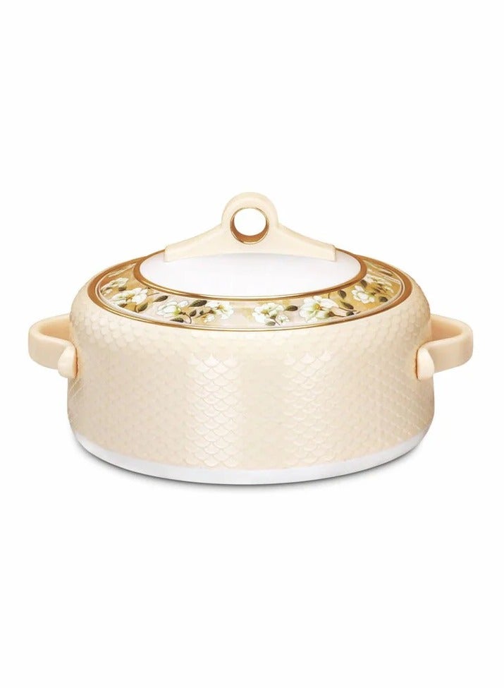 NAYASA 1500ml Stainless Steel Insulated Casserole Hotpot in Beige with Elegant Floral Design, Thermal Food Container Serving Dish with Comfortable Handles - Image 1