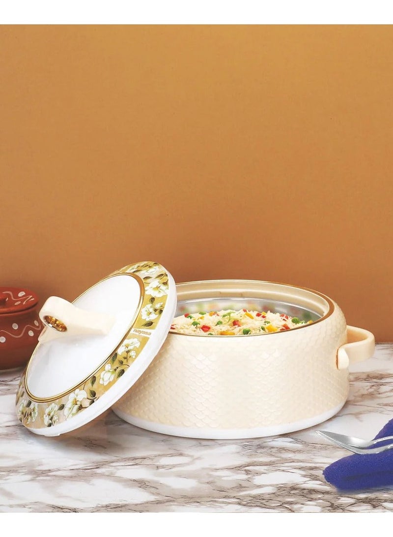 NAYASA 1500ml Stainless Steel Insulated Casserole Hotpot in Beige with Elegant Floral Design, Thermal Food Container Serving Dish with Comfortable Handles - Image 2