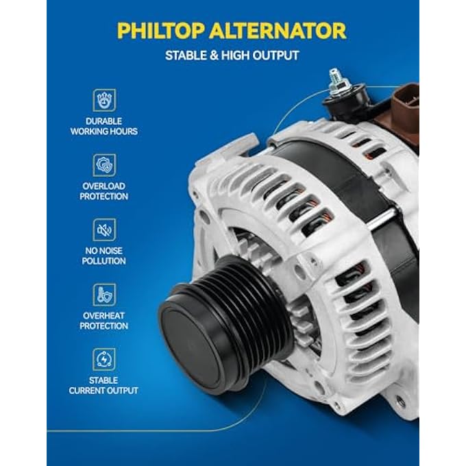 PHILTOP Alternator for Le-xus IS300 2001-2005, GS300 1998-2005, 3.0L, 12V 100A 6-Groove Pulley Clockwise, Replace# 1012117800, 2706046270 - Image 5