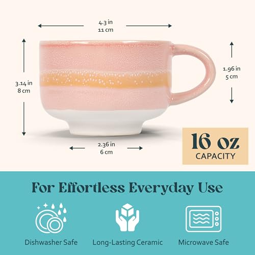 NOVA CERAMICS Ceramic Mug - Large Coffee Mug with Handle - 16 oz coffee cups - Microwave & Dishwasher Safe - Gifts For Women Men Him Her - 16oz - Afterglow - Image 4