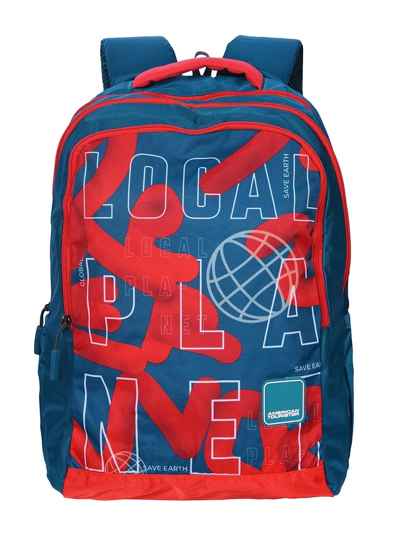 Quad 2.0 Backpack, 31.5L Capacity, Polyester, Red/Lake Green|Fits 15.6" Laptop|Bottle Holder|Ergo Back & Shoulder|Front Pocket - 1 Year International Warranty