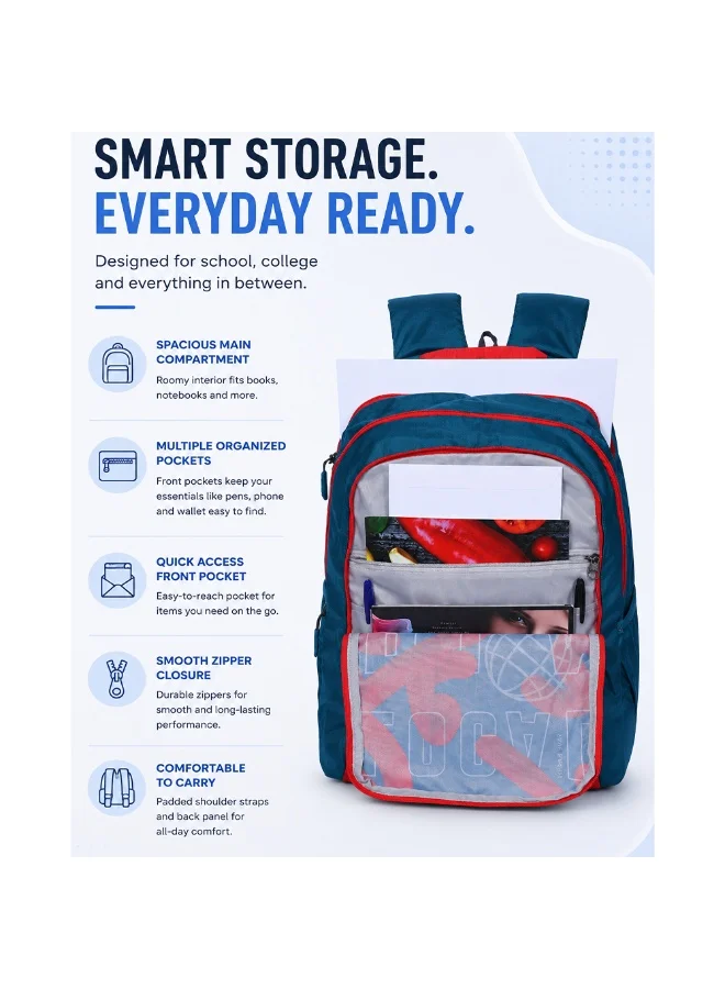 American Tourister Multicolour quad 2.0 backpack, 31.5l capacity, polyester, red/lake green|fits 15.6" laptop|bottle holder|ergo back & shoulder|front pocket - 1 year international warranty  | Best Price UAE