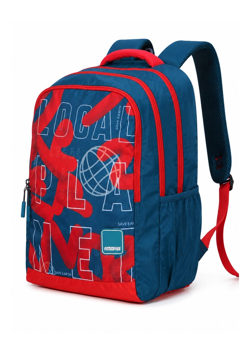 AMERICAN TOURISTER quad 2.0 backpack, 31.5l capacity, polyester, red/lake green|fits 15.6" laptop|bottle holder|ergo back & shoulder|front pocket - 1 year international warranty - Image 1