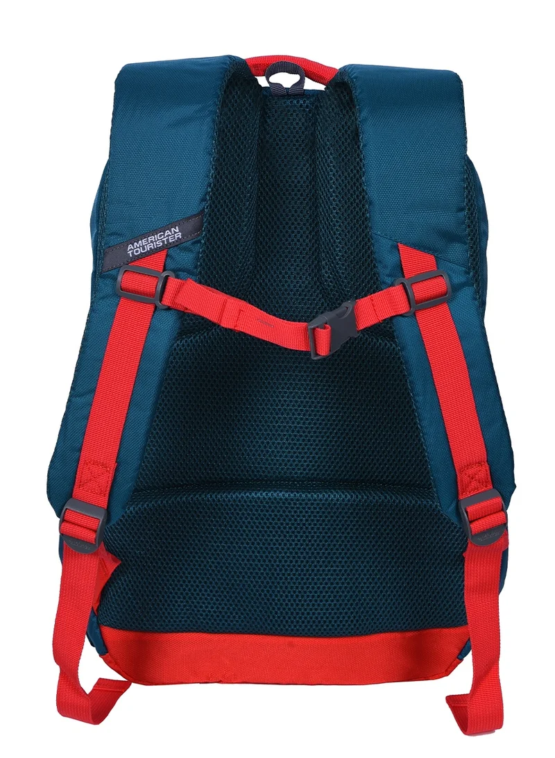 American Tourister Multicolour quad 2.0 backpack, 31.5l capacity, polyester, red/lake green|fits 15.6" laptop|bottle holder|ergo back & shoulder|front pocket - 1 year international warranty  | Best Price UAE