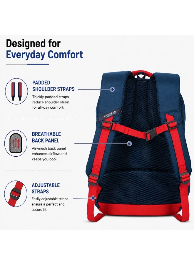 AMERICAN TOURISTER quad 2.0 backpack, 31.5l capacity, polyester, red/lake green|fits 15.6" laptop|bottle holder|ergo back & shoulder|front pocket - 1 year international warranty - Image 2