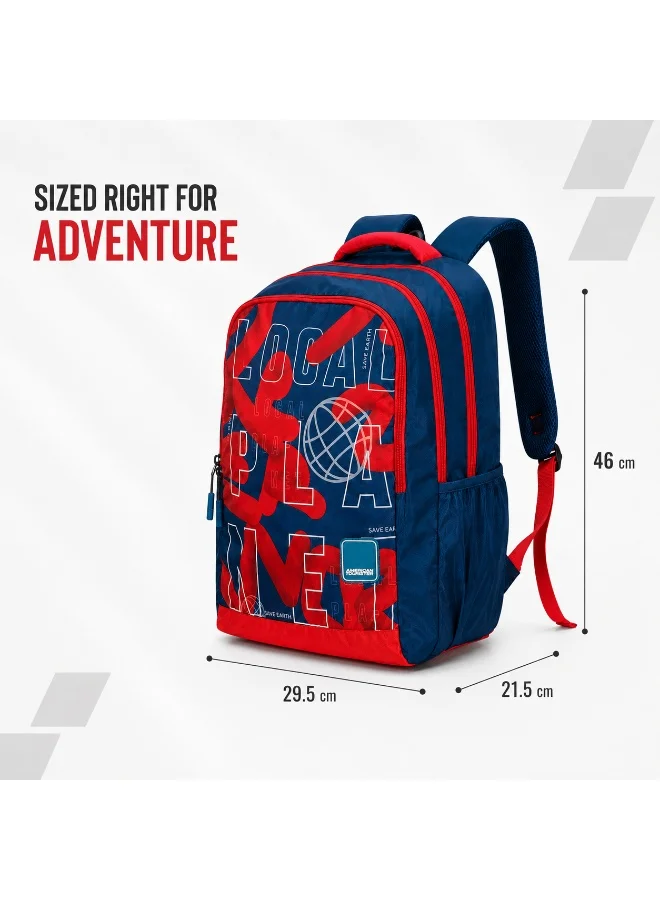American Tourister Multicolour quad 2.0 backpack, 31.5l capacity, polyester, red/lake green|fits 15.6" laptop|bottle holder|ergo back & shoulder|front pocket - 1 year international warranty  | Best Price UAE