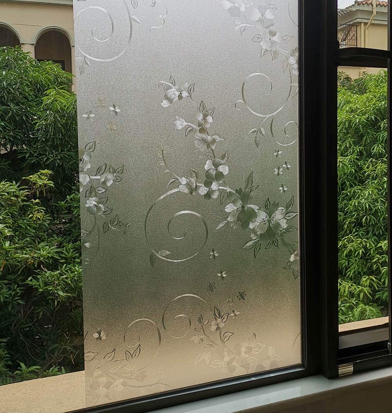 VSUDO 1 Roll 17.7" by 78.7" Privacy Window Film, Frosted Vine Flower Pattern Window Tint, Static Cling Window Glass Sticker for Home (9.68 Sq. Ft Total) - Image 3
