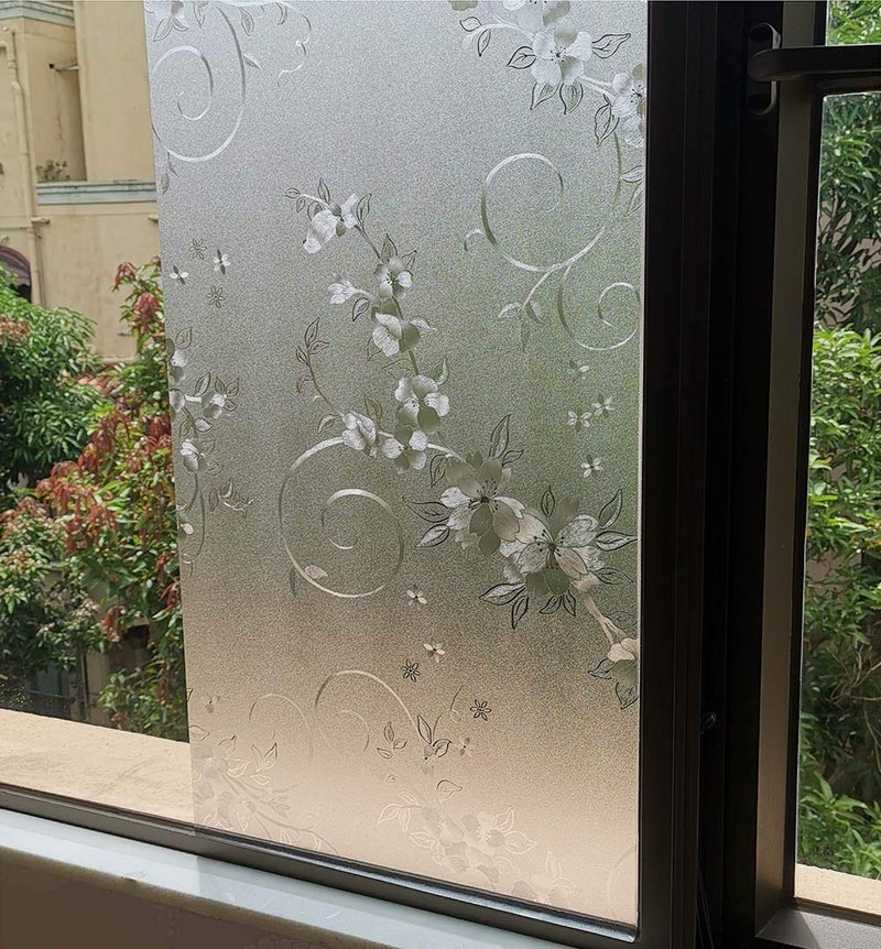 VSUDO 1 Roll 17.7" by 78.7" Privacy Window Film, Frosted Vine Flower Pattern Window Tint, Static Cling Window Glass Sticker for Home (9.68 Sq. Ft Total) - Image 4