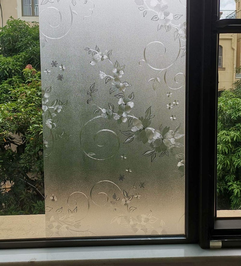 VSUDO 1 Roll 17.7" by 78.7" Privacy Window Film, Frosted Vine Flower Pattern Window Tint, Static Cling Window Glass Sticker for Home (9.68 Sq. Ft Total) - Image 2