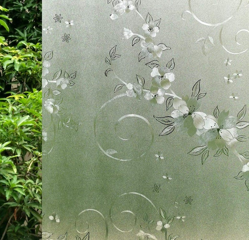 VSUDO 1 Roll 17.7" by 78.7" Privacy Window Film, Frosted Vine Flower Pattern Window Tint, Static Cling Window Glass Sticker for Home (9.68 Sq. Ft Total) - Image 1
