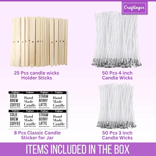 Craftinger Candle Making Kit Wicks Kit | 50 x 4 + 50 x 3 Cotton Wicks, 25 Wick Holders & Free Jar Stickers | DIY Candle Making kit | DIY Candle Kit for Home & Gift for Beginner Kit for Adults - Image 2