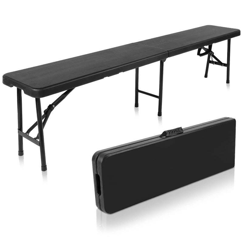Roowest Black Folding Bench 6 Feet Plastic Outdoor Portable Foldable Bench Seat Eating with Carrying Handle for Dining Camping Picnic BBQ Sports Garden Indoor Outdoor Patio Activities