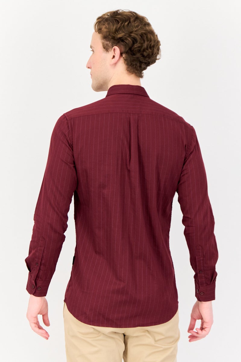 Kenneth Cole Men Regular Fit Stripe Long Sleeve Casual Shirt, Maroon  - Image 2
