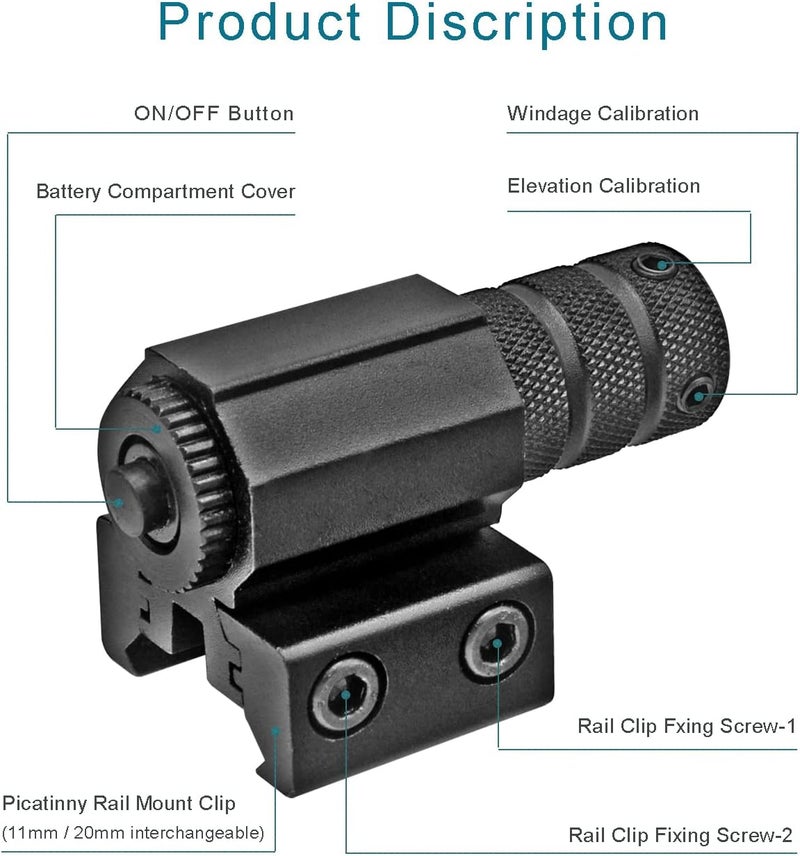 MOSANDON Compact Tactical Red/Green Beam Laser Sight,Laser Dot Sight Scope for Rifles Pistols Handguns fits Standard 20mm/11mm Picatinny Rail Mount - Image 3