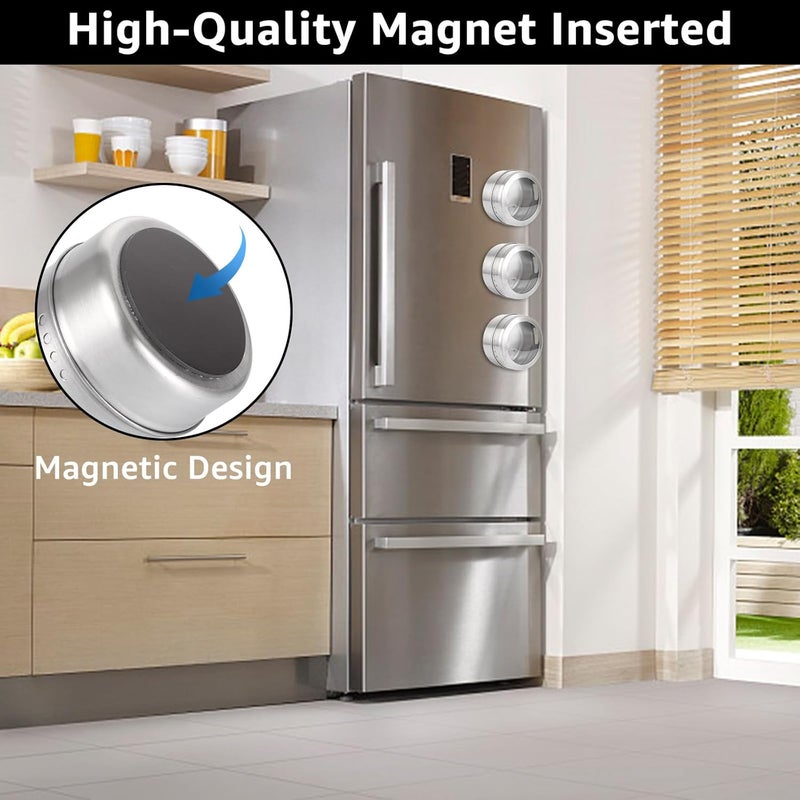 APACALI Pack of 12 Magnetic Spice Jars, 6 x 4 cm, Stainless Steel Magnetic Spice Container with Wall Base, Stainless Steel Spice Jars Contains 100 Labelling Stickers - Image 4