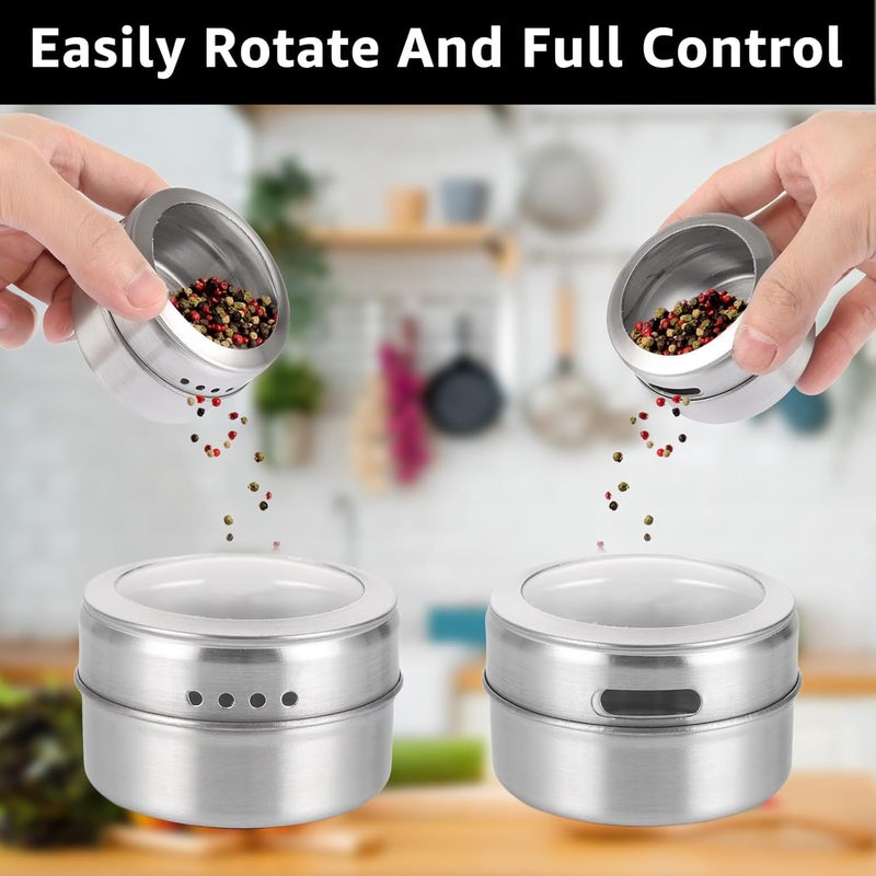 APACALI Pack of 12 Magnetic Spice Jars, 6 x 4 cm, Stainless Steel Magnetic Spice Container with Wall Base, Stainless Steel Spice Jars Contains 100 Labelling Stickers - Image 3
