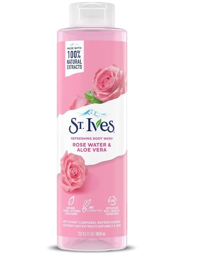 ST. Ives - St. Ives Refreshing Cleanser Rose Water & Aloe Vera Body Wash 100% Natural Extracts  Cruelty Free  Paraben Free 650 ml - Image 1