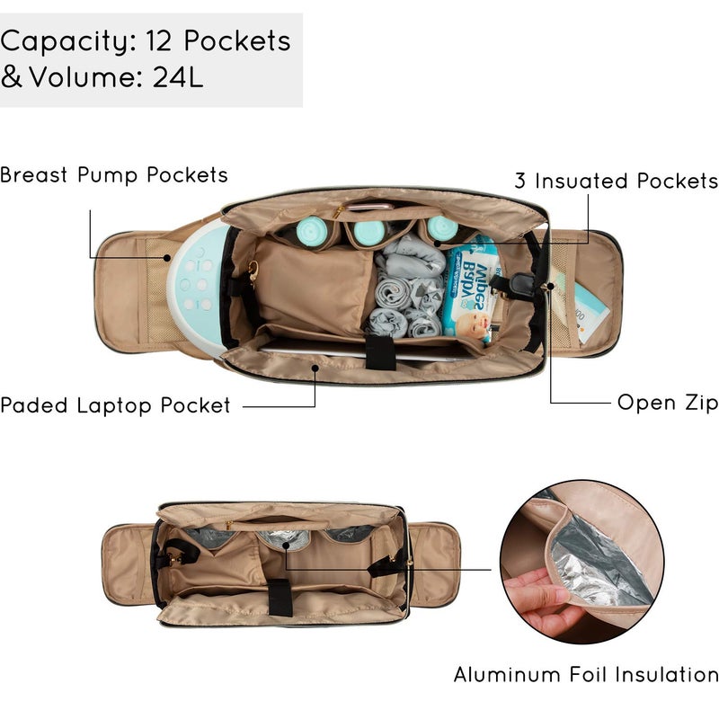 mommore Breast Pump Bag Diaper Tote Bag with 15 Inch Laptop Sleeve Fit Most Breast Pumps Like Medela, Spectra S1,S2, Evenflo - Image 3