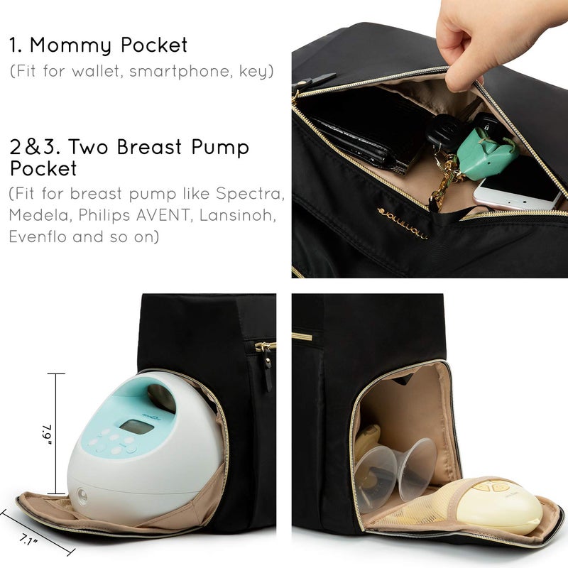 mommore Breast Pump Bag Diaper Tote Bag with 15 Inch Laptop Sleeve Fit Most Breast Pumps Like Medela, Spectra S1,S2, Evenflo - Image 5