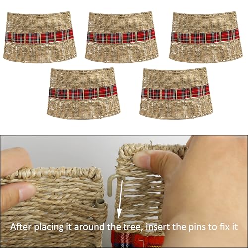 Blissun Christmas Tree Collar, Rattan Farmhouse Christmas Tree Ring, Natural Woven Rustic Christmas Tree Skirt (Plaid, Large) - Image 3