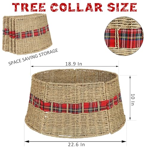 Blissun Christmas Tree Collar, Rattan Farmhouse Christmas Tree Ring, Natural Woven Rustic Christmas Tree Skirt (Plaid, Large) - Image 2