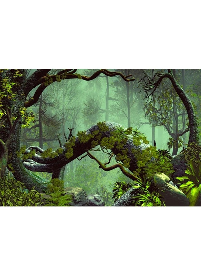 AWERT 30x18 inches Foggy Forest Terrarium Background Stone Green Tree Tropical Reptile Habitat Background Rainforest Aquarium Background Durable Polyester Background - Image 1