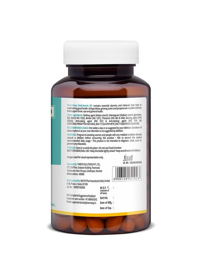 PharmEasy Multivitamin For 50 Plus (60 Multivitamin Tablets) Women And Men With Vitamins B12 D3 For Boosting Health & Immunity - Image 3
