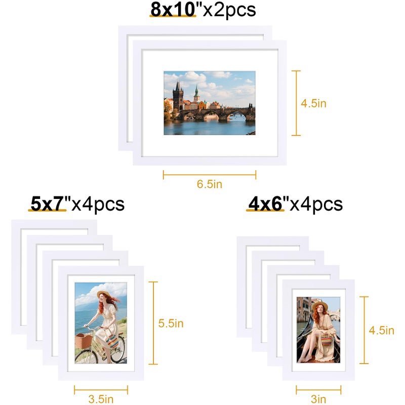decorUhome Picture Frames Collage Wall Decor for Photo Gallery Display, Assorted Picture Frames set of 10 Including Two 8x10 / Four 5x7 / Four 4x6 for Family Wall Decor, White, 10 Pack - Image 4