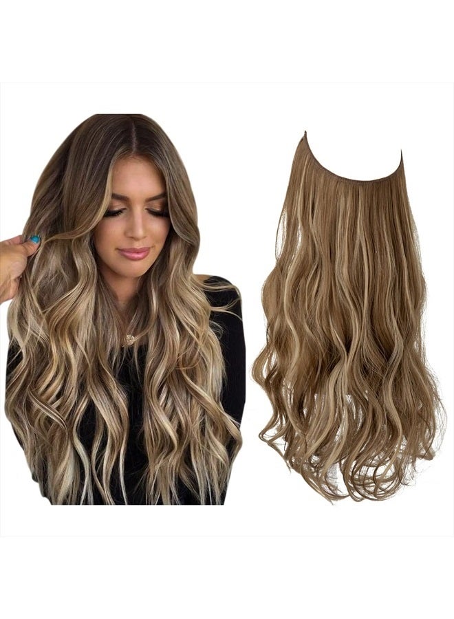 SARLA إكستنشن شعر خفي سلكي بني متوسط/شقراء رمادية مميزة قصير مموج ومجعد قطعة شعر صناعية مع رأس قابل للتعديل 12 إنش للنساء بدون مشبك - Image 1