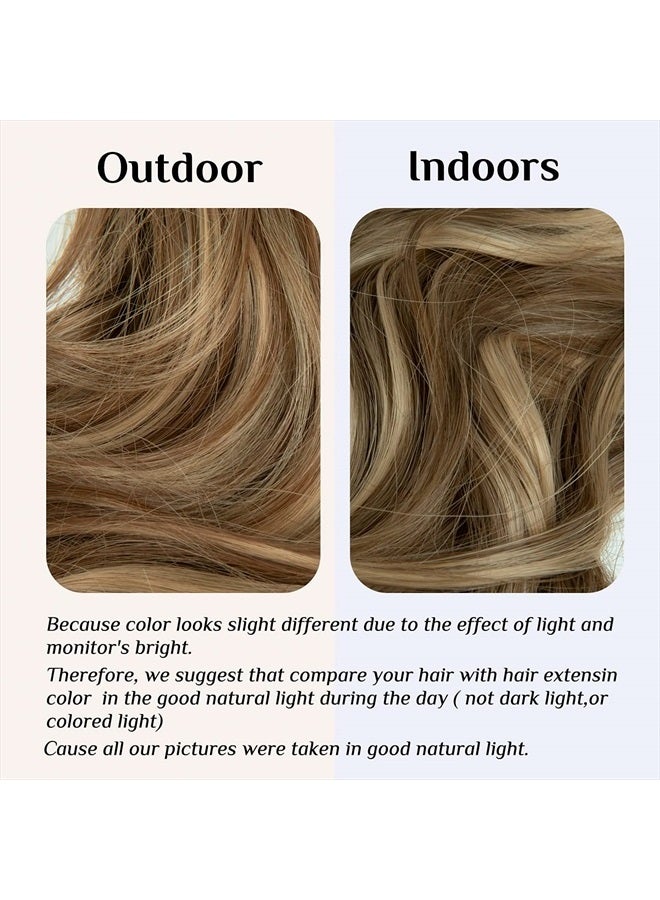 SARLA إكستنشن شعر خفي سلكي بني متوسط/شقراء رمادية مميزة قصير مموج ومجعد قطعة شعر صناعية مع رأس قابل للتعديل 12 إنش للنساء بدون مشبك - Image 2